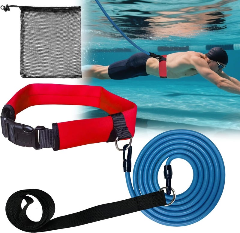 WONEWTH Swim Tether Resistance Belt Stationary Swimming, Pool Swim Bungee Training Belt, Swim Trainer Harness Belts for Adults Exercise - Image 1
